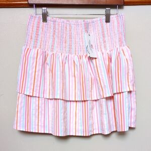 NWT M Vineyard Vines Performance Seersucker Striped Tiered Harbor Smocked Skirt